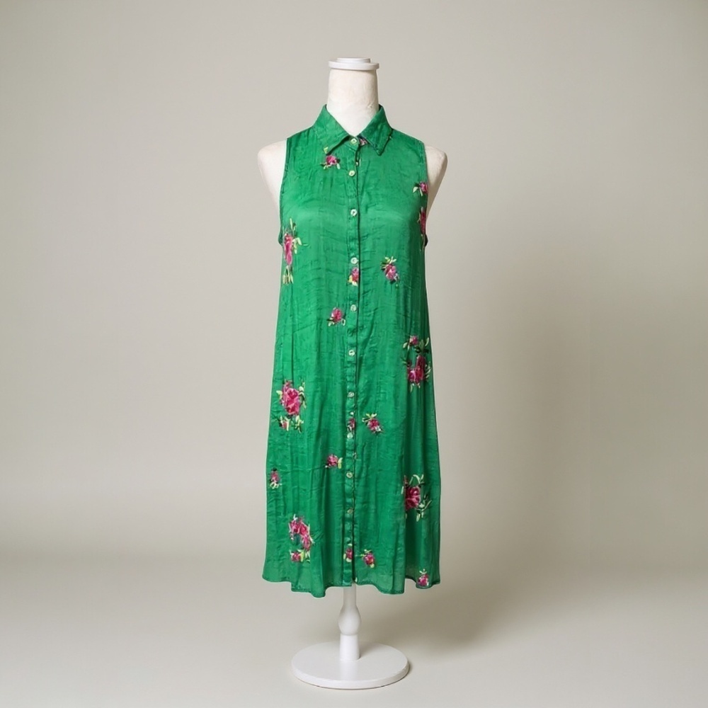 🛍️Hope Springs Button front sleeveless tank dress with floral embroidered